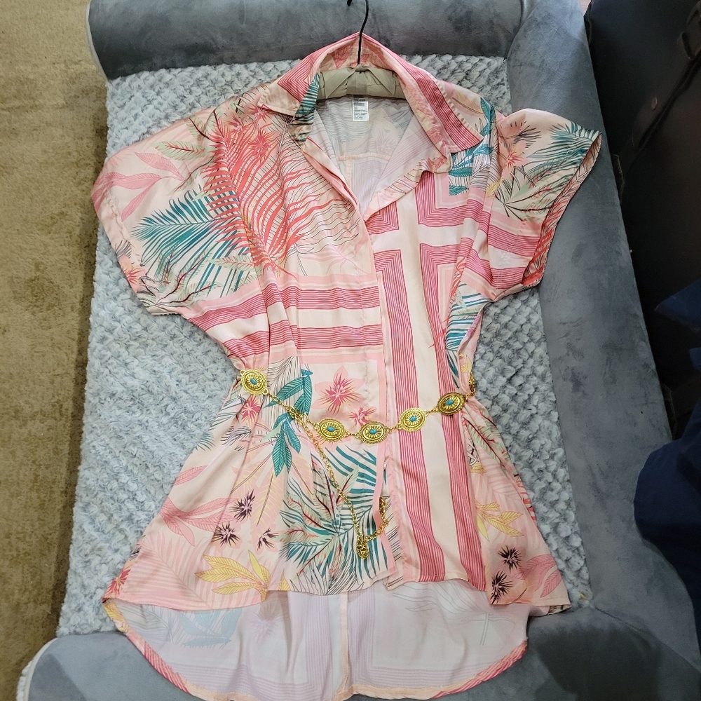 Free People Tropical Print Belted Dress